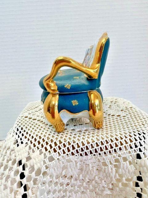 Limoges france blue green settee porcelain trinket box, peint main