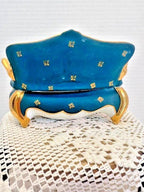 Limoges france blue green settee porcelain trinket box, peint main
