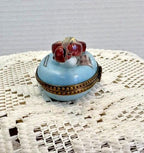 Limoges france violin on blue pillow porcelain trinket box, peint main rochard