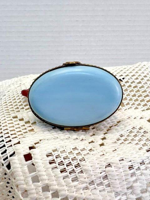 Limoges france violin on blue pillow porcelain trinket box, peint main rochard