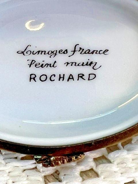 Limoges france violin on blue pillow porcelain trinket box, peint main rochard