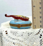 Limoges france violin on blue pillow porcelain trinket box, peint main rochard