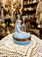 Limoges playful dolphin porcelain trinket box, peint main (retired)