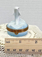 Limoges playful dolphin porcelain trinket box, peint main (retired)