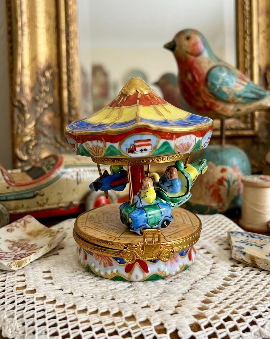 Rochard limoges children’s carnival ride carousel porcelain trinket box