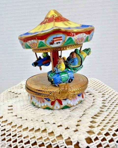 Rochard limoges children’s carnival ride carousel porcelain trinket box