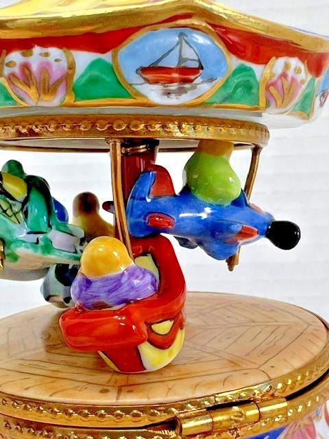 Rochard limoges children’s carnival ride carousel porcelain trinket box