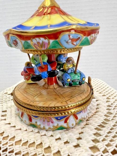 Rochard limoges children’s carnival ride carousel porcelain trinket box