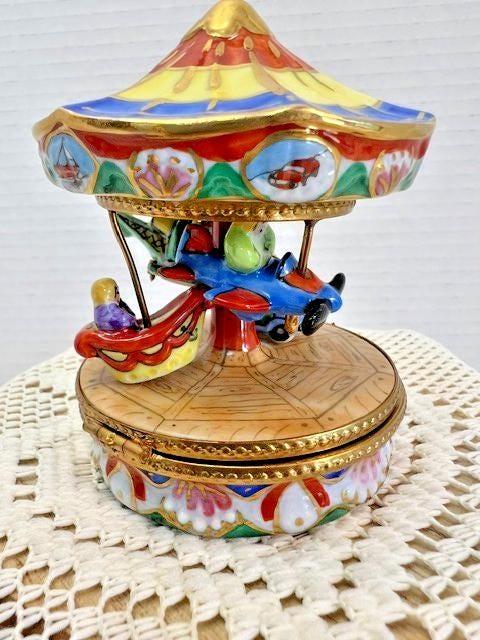 Rochard limoges children’s carnival ride carousel porcelain trinket box