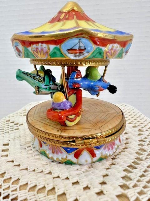 Rochard limoges children’s carnival ride carousel porcelain trinket box