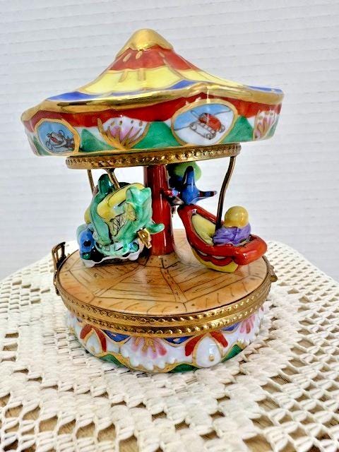 Rochard limoges children’s carnival ride carousel porcelain trinket box