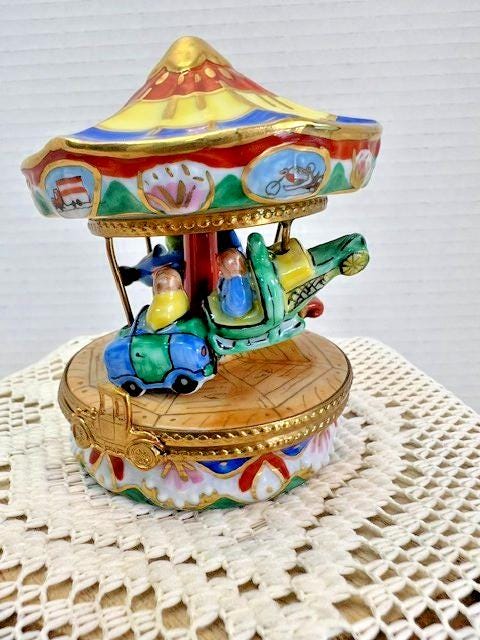 Rochard limoges children’s carnival ride carousel porcelain trinket box