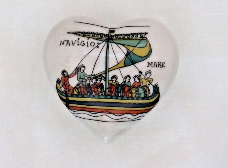 Limoges France Heart Trinket Box Bayeux Tapestry Hand Painted Porcelain