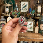 Vintage Filigree Ring: Red Rhinestones, Silver-Tone, Ornate Floral Statement, Adjustable Band