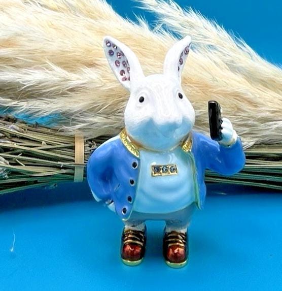 Keren Kopal Jeweled Bunny with Cell Phone Trinket Box Austrian Crystals