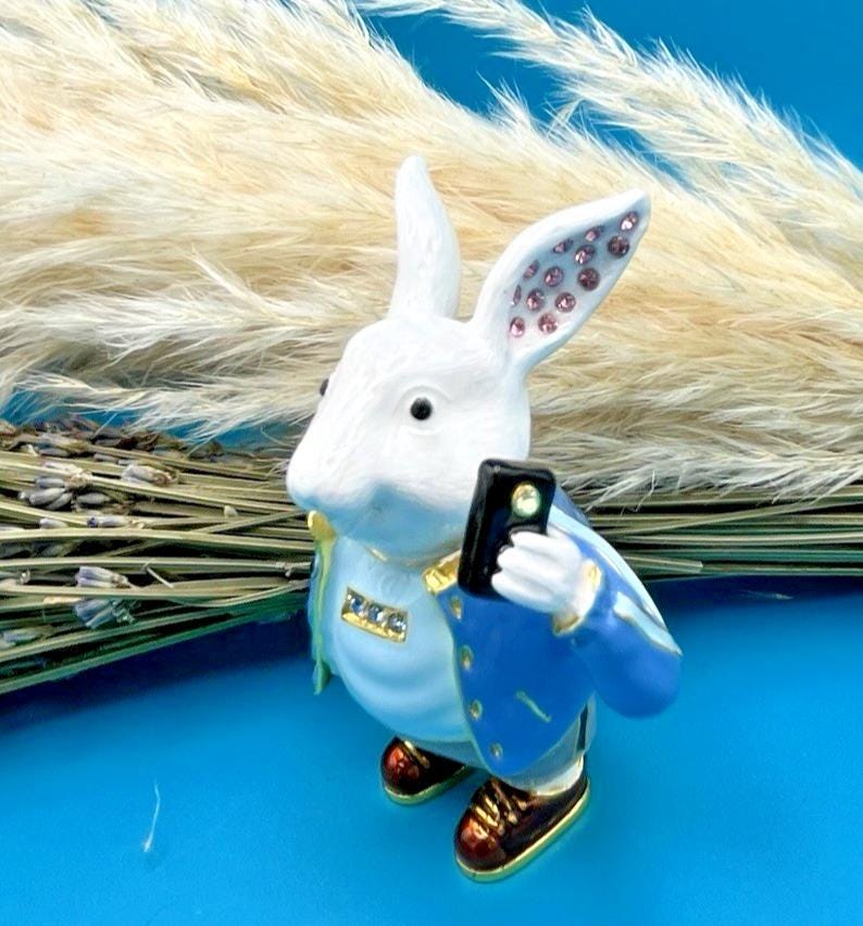 Keren Kopal Jeweled Bunny with Cell Phone Trinket Box Austrian Crystals