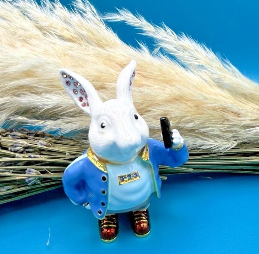 Keren Kopal Jeweled Bunny with Cell Phone Trinket Box Austrian Crystals