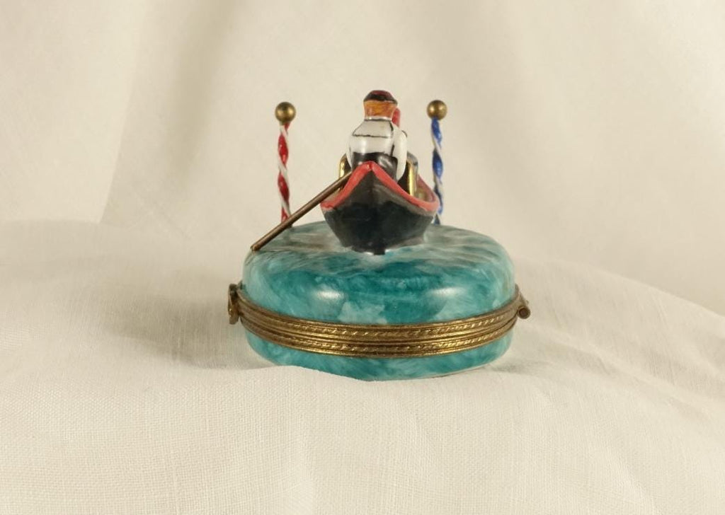 Limoges France Venetian Gondola Trinket Box Oval Porcelain Ltd Ed Repaired