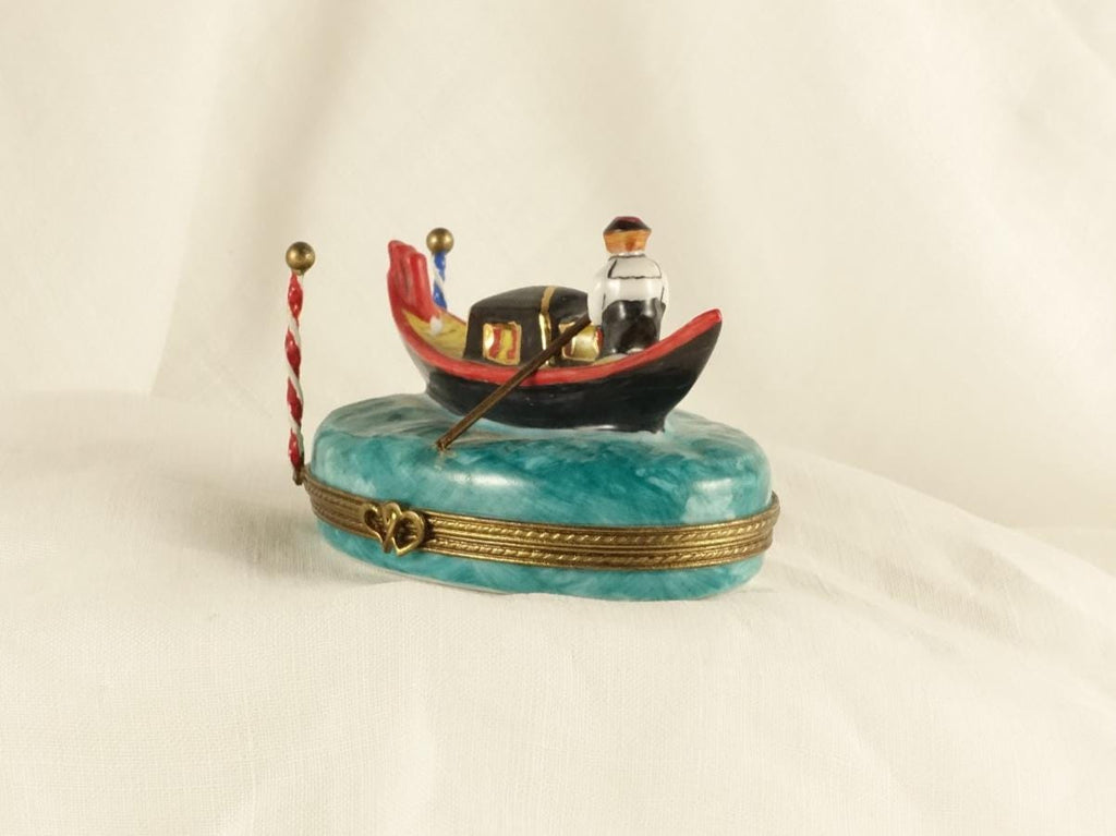 Limoges France Venetian Gondola Trinket Box Oval Porcelain Ltd Ed Repaired