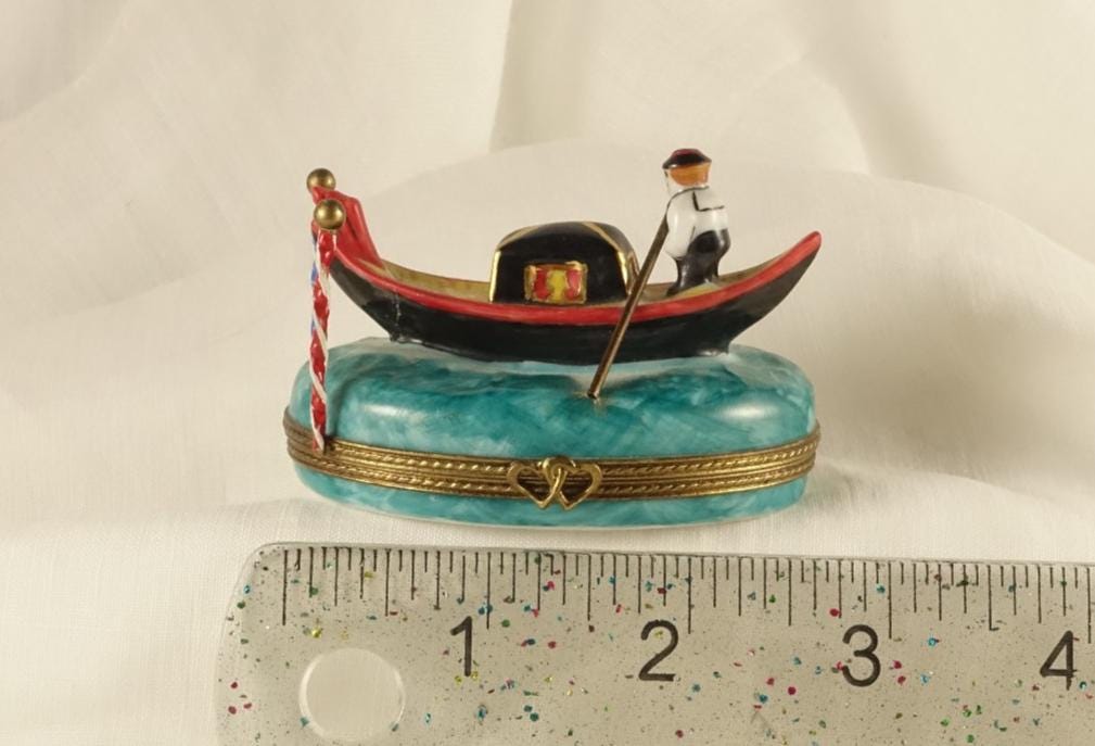 Limoges France Venetian Gondola Trinket Box Oval Porcelain Ltd Ed Repaired
