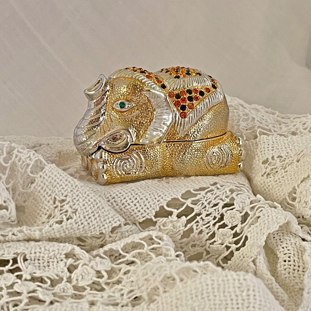 Jeweled Indonesian Elephant Trinket Box Enamel Crystal Keepsake Box (magnetic closure)