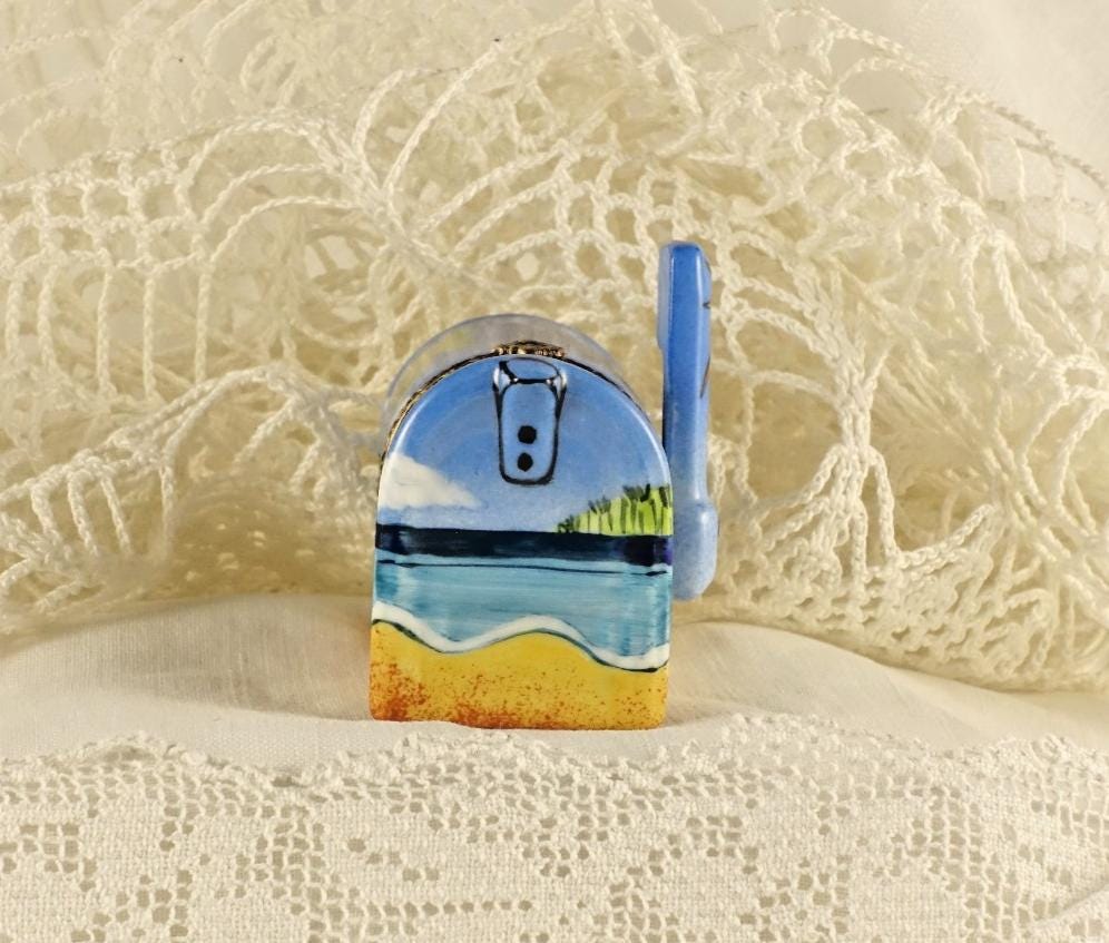 Limoges France Beach Mailbox Trinket Box Tropical Coastal Scene Limited Edition