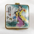 Limoges Style - Japanese Geisha Trinket Box Vintage Hand Painted Collectible