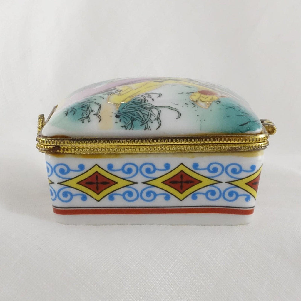 Limoges Style - Japanese Geisha Trinket Box Vintage Hand Painted Collectible