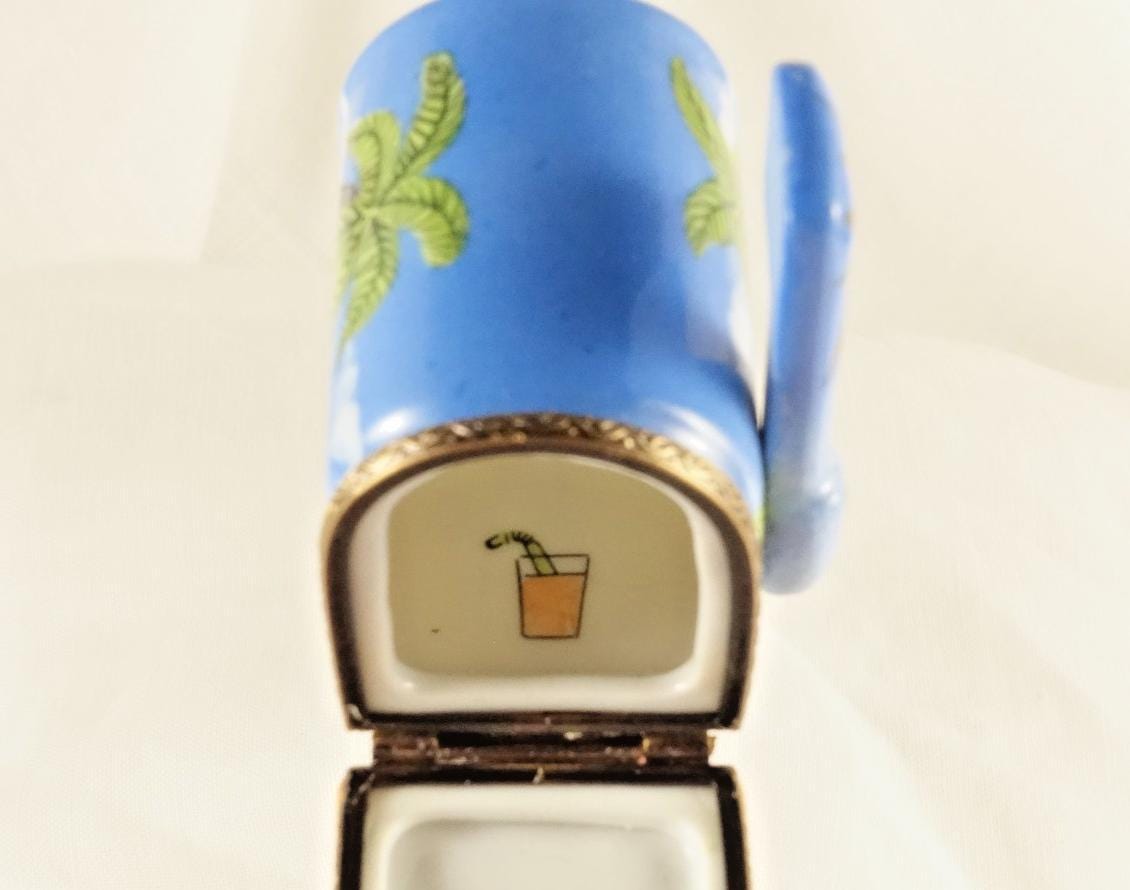 Limoges France Beach Mailbox Trinket Box Tropical Coastal Scene Limited Edition
