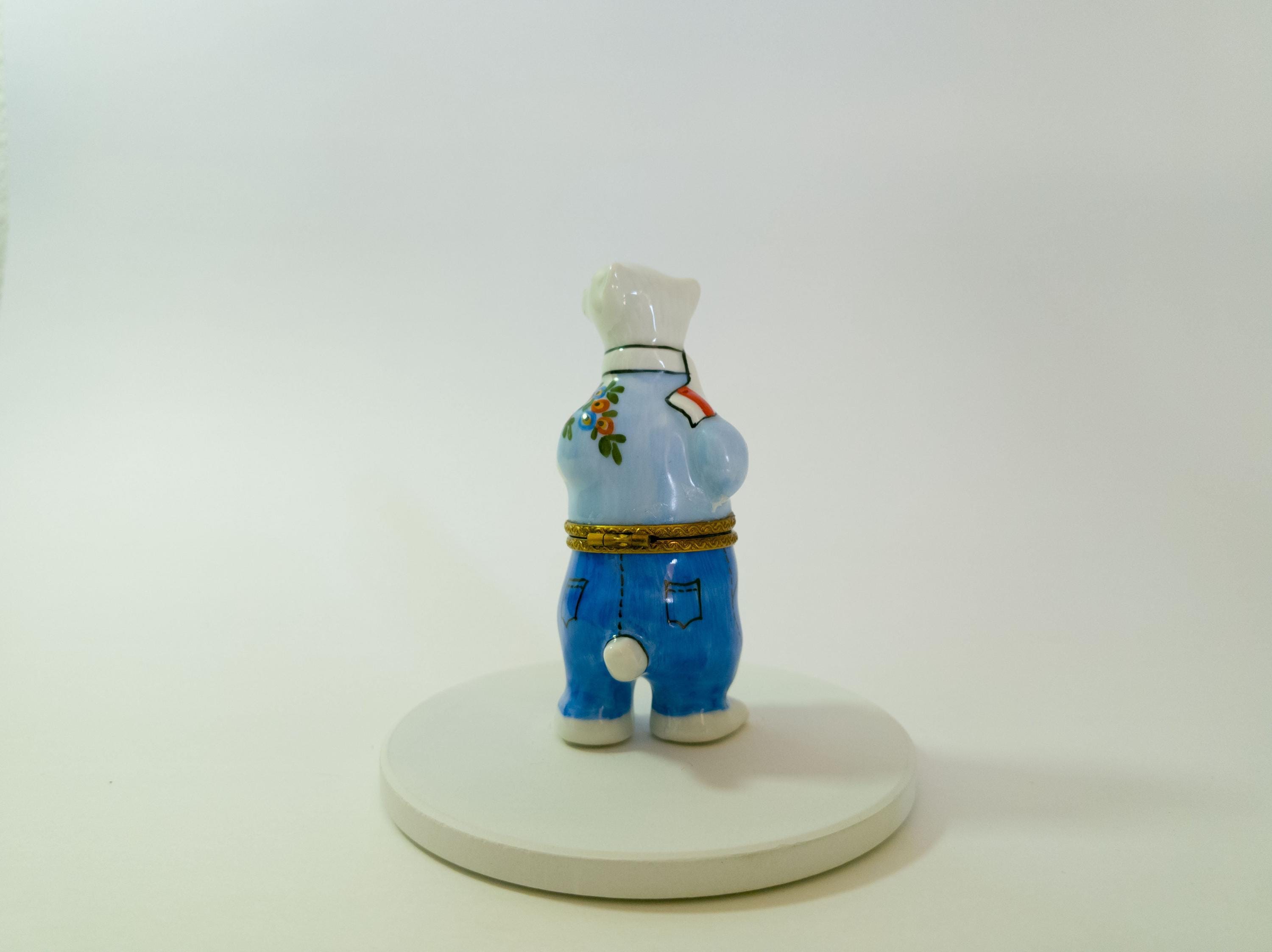 Limoges france polar bear in blue jeans trinket box hand painted porcelain