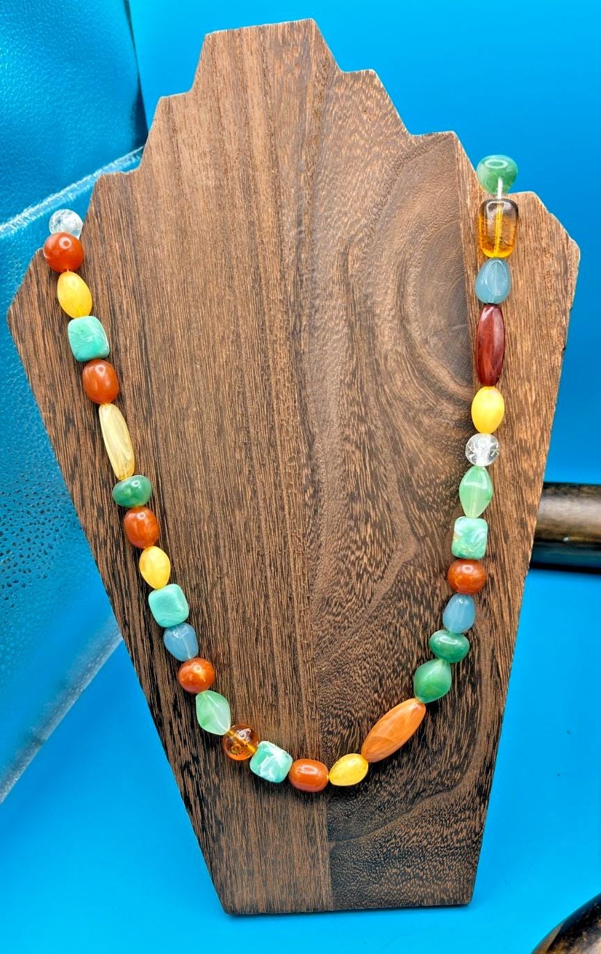 Boho beaded necklace: colorful santa fe style, lightweight