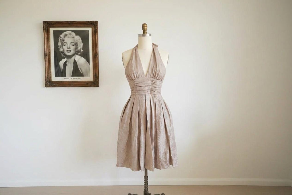 Adrianna papell champagne metallic shimmer halter cocktail dress - sz 12