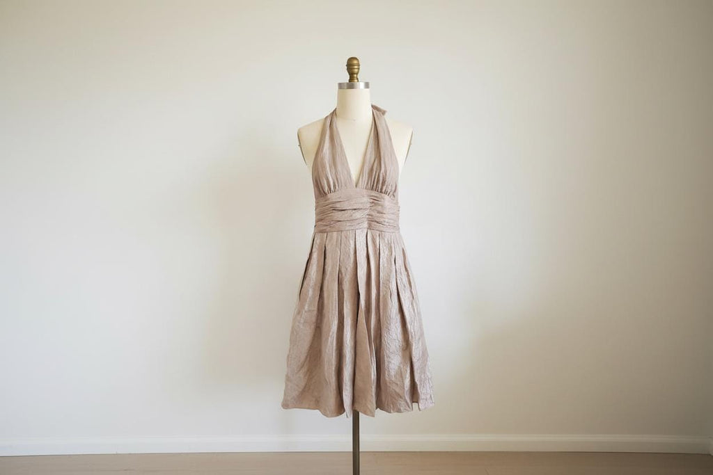 Adrianna papell champagne metallic shimmer halter cocktail dress - sz 12