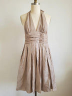 Adrianna papell champagne metallic shimmer halter cocktail dress - sz 12