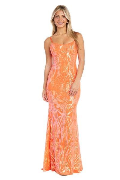Morgan & co 1745 neon orange sequin prom dress