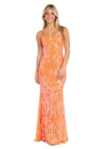 Morgan & co 1745 neon orange sequin prom dress