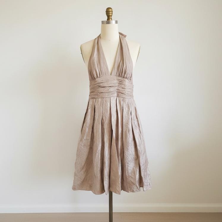Adrianna papell champagne metallic shimmer halter cocktail dress - sz 12