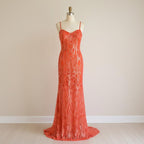Morgan & co 1745 neon orange sequin prom dress