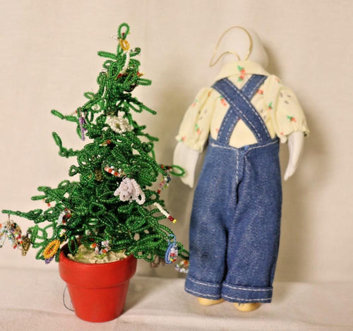Christmas papa duck ornament: vintage holiday collectible (overalls)