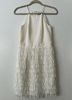 Aidan mattox white sleeveless fringe trim dress