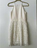Aidan mattox white sleeveless fringe trim dress