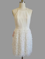 Aidan mattox white sleeveless fringe trim dress