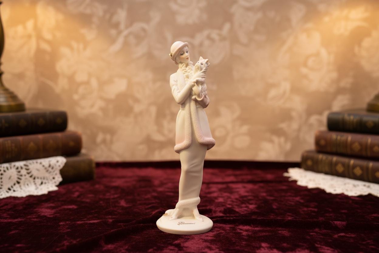 Giuseppe armani "lady with dog" figurine 0421f | florence italy porcelain sculpture