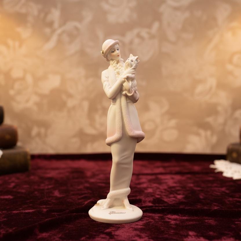 Giuseppe armani "lady with dog" figurine 0421f | florence italy porcelain sculpture