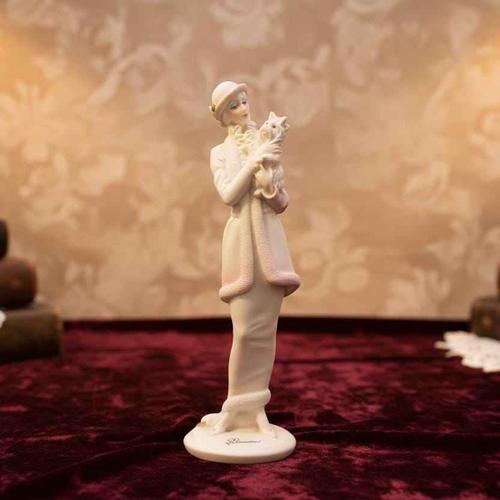 Giuseppe armani "lady with dog" figurine 0421f | florence italy porcelain sculpture