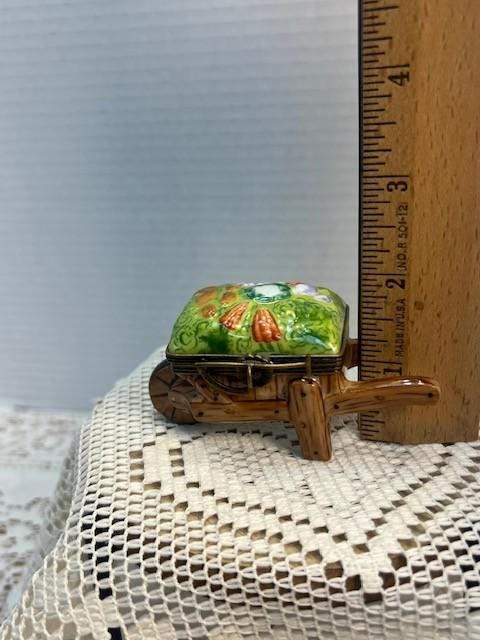Sweet Limoges  Brown Wheelbarrow  filled with Veggies
