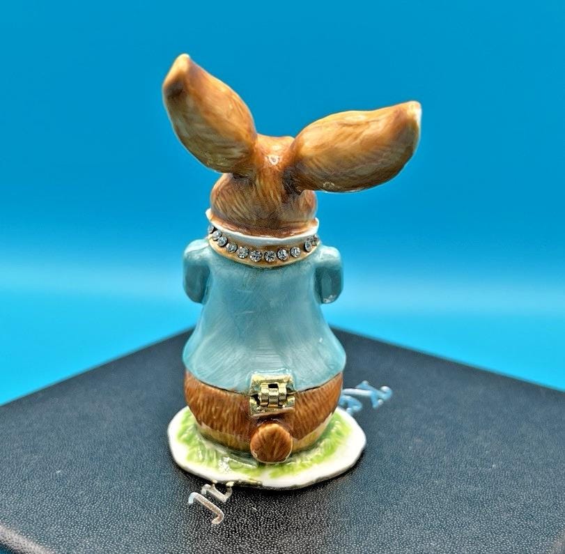 Keren Kopal Bunny Playing Saxophone Trinket Box Austrian Crystals