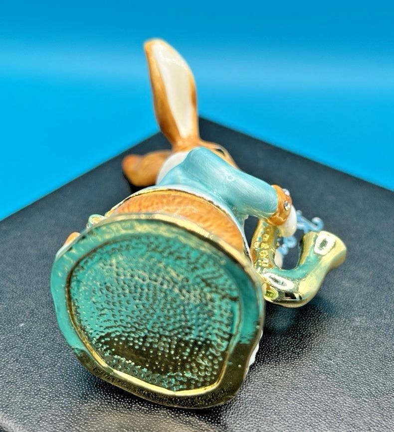 Keren Kopal Bunny Playing Saxophone Trinket Box Austrian Crystals