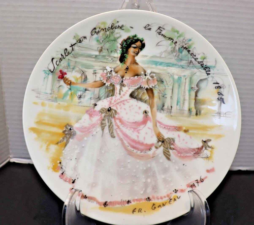 Limoges Porcelain Plate,  Scarlet Crinoline Woman (1865 Vintage Hand-Painted)