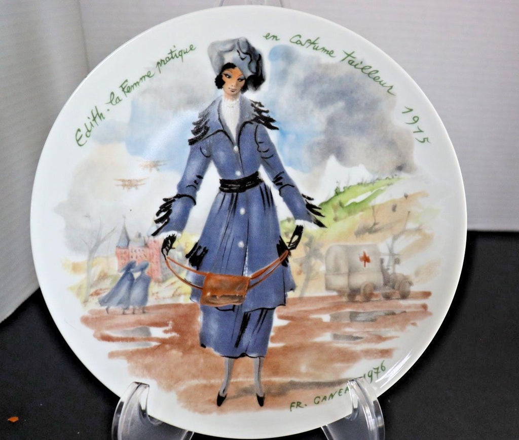 Limoges Porcelain Plate, Edith in 1915 Tailored Dress (Hand-Painted)